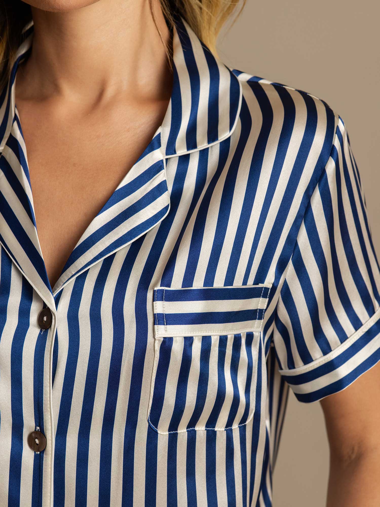 [Bleu Foncé] SilkSilky-FR Pure Soie Womens Pajamas 007,