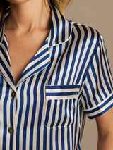 [Bleu Foncé] SilkSilky-FR Pure Soie Womens Pajamas 007,