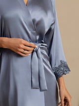 [Bleu Clair] SilkSilky-FR 3/4 Sleeve Femme Peignoir 004