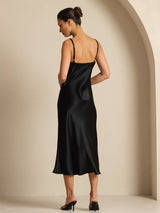 [Noir] SilkSilky-FR Sleeveless V Neck Robes 002