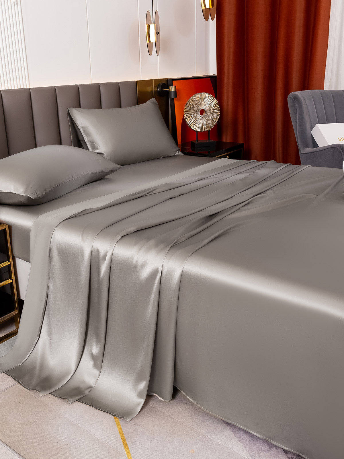 SilkSilky FR 19Momme Pure Soie Bedding Set Gris 006