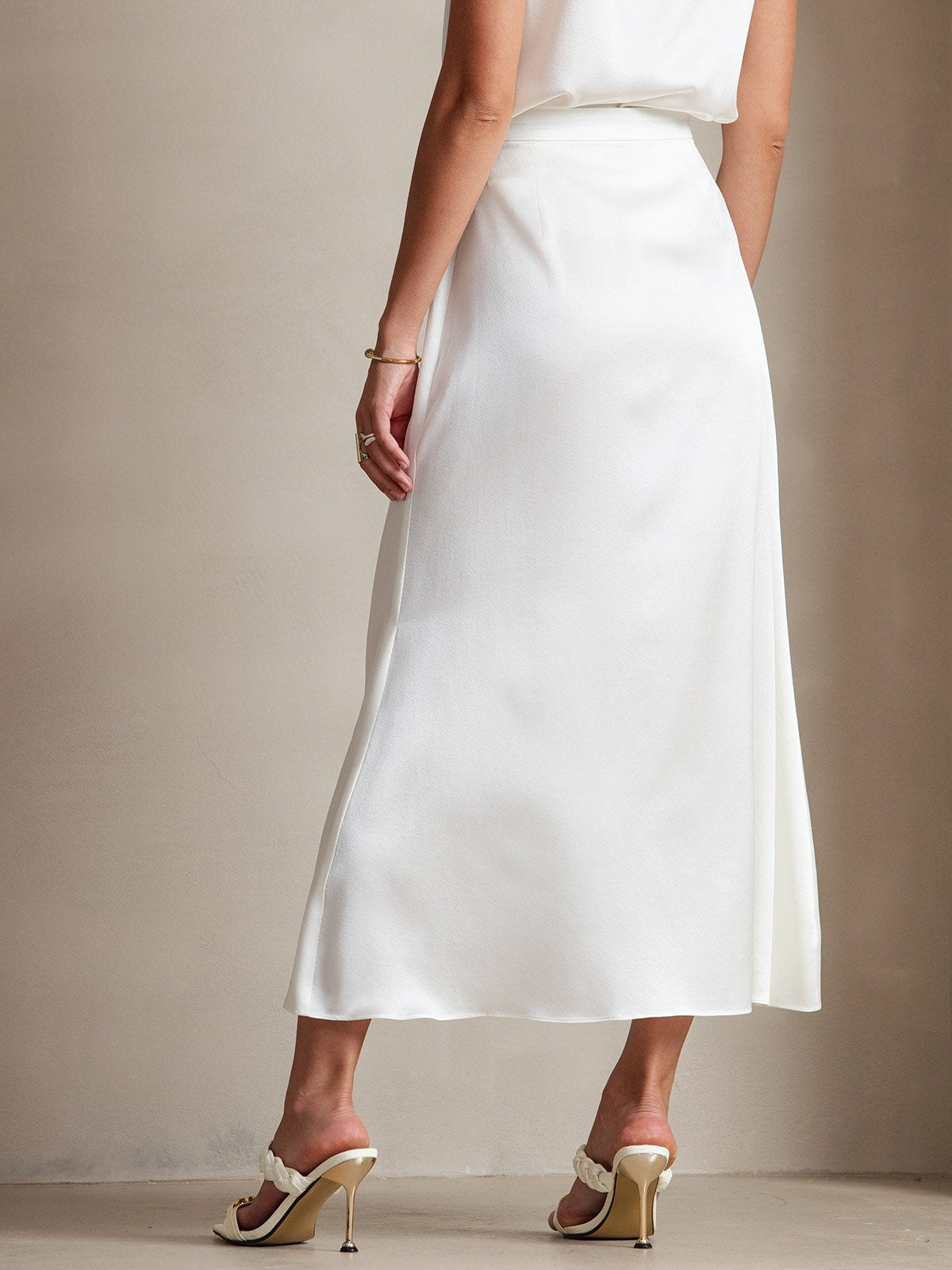 [Blanc] SilkSilky-FR 19Momme Soie Skirt 002