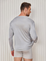 [Gris Clair] SilkSilky-FR Long Sleeve Round Neck Homme T-Shirt 002