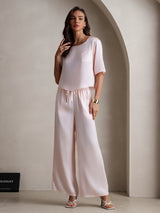 [Rose] SilkSilky-FR Half Sleeve Round Neck Femme Pyjamas 003
