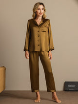 [Brun] SilkSilky-FR Long Sleeve Lapel Collar Femme Pyjamas 001