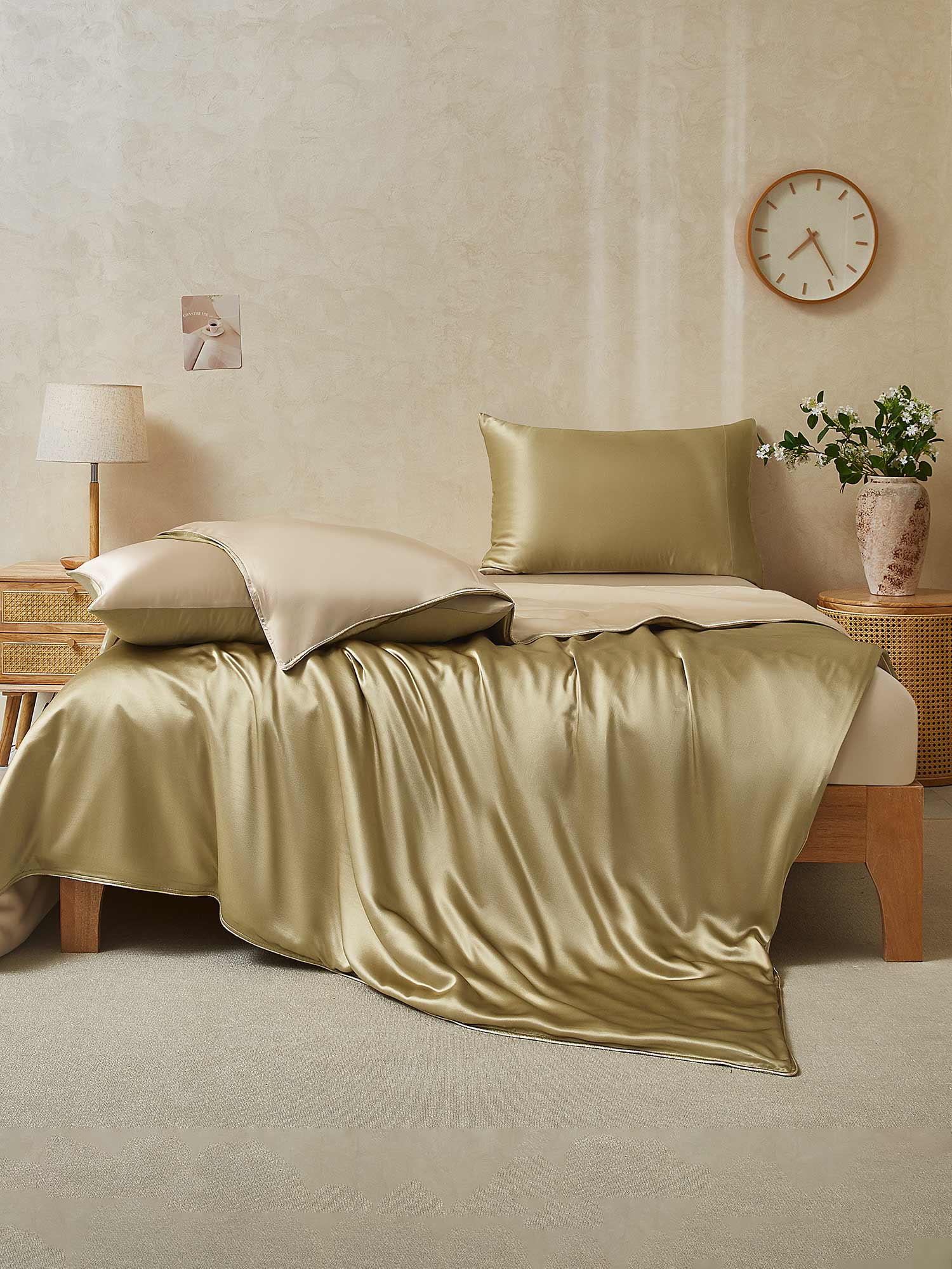 [Beige+Kaki] SilkSilky-FR 19Momme Pure Soie Bedding Set 002,