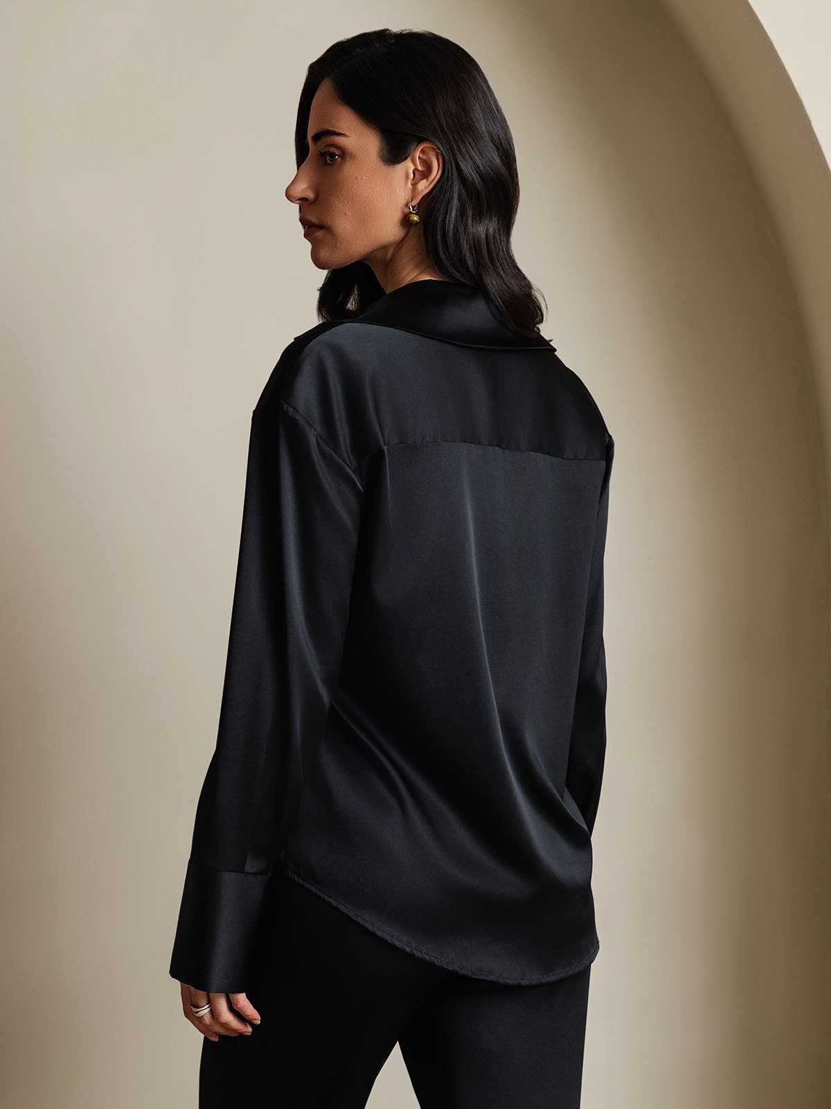 [Noir] SilkSilky-FR 19Momme Soie Womens Shirt 002