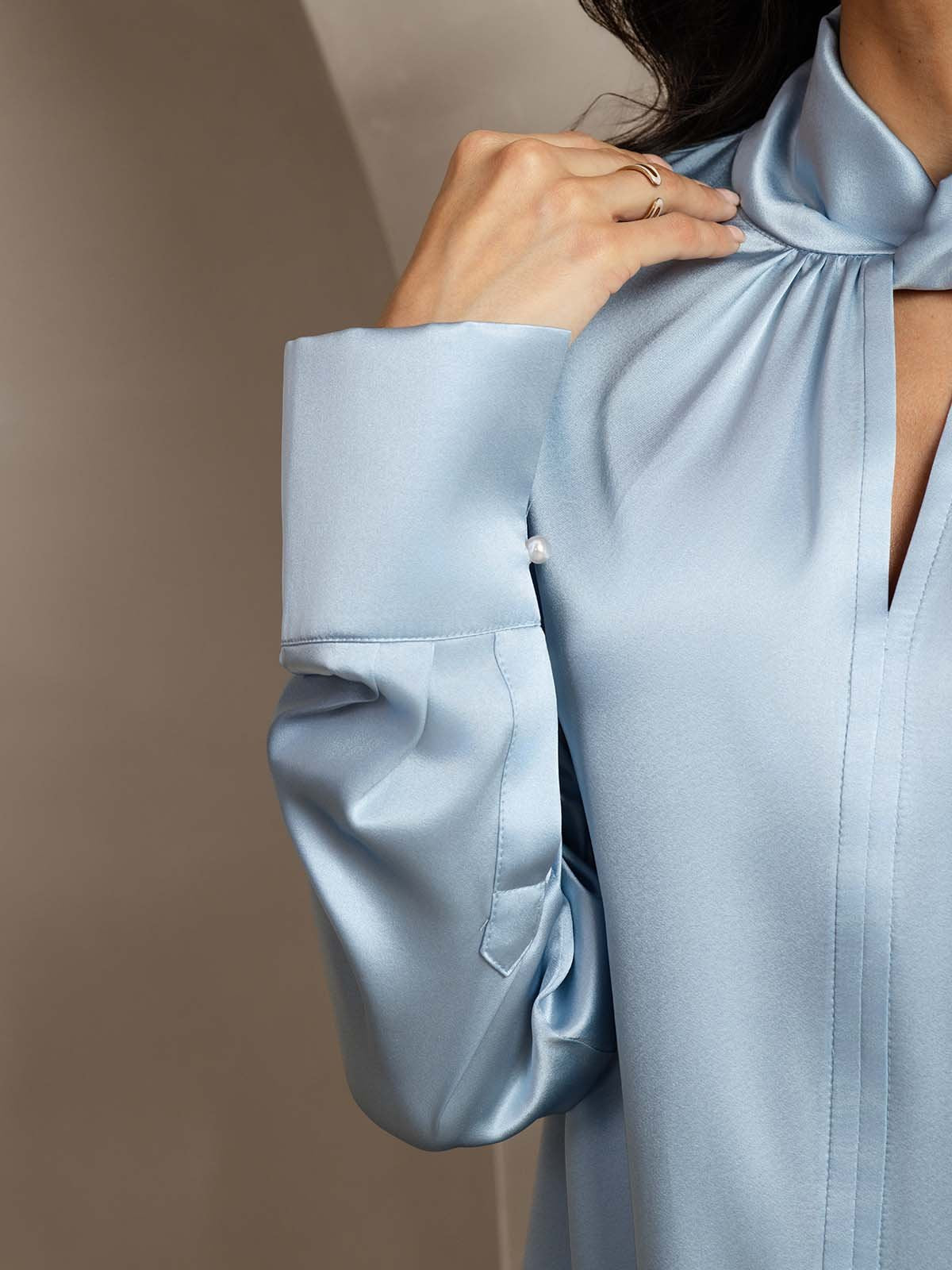[Bleu Grisâtre] SilkSilky-FR 19Momme Soie Womens Shirt 004