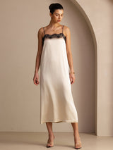 [Beige Riz] SilkSilky-FR Spaghetti Strap Square Neck Robes 006