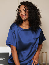 [Bleu Foncé] SilkSilky-FR Short Sleeve Round Neck Femme Pyjamas 002