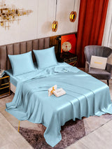 [Bleu Clair] SilkSilky-FR Parure de Lit Soie 001