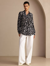 [Moucheté Noir] SilkSilky-FR Long Sleeve Lapel Collar Blouse 005