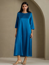 [Bleu Royal] SilkSilky-FR 3/4 Sleeve Round Neck Robes 005
