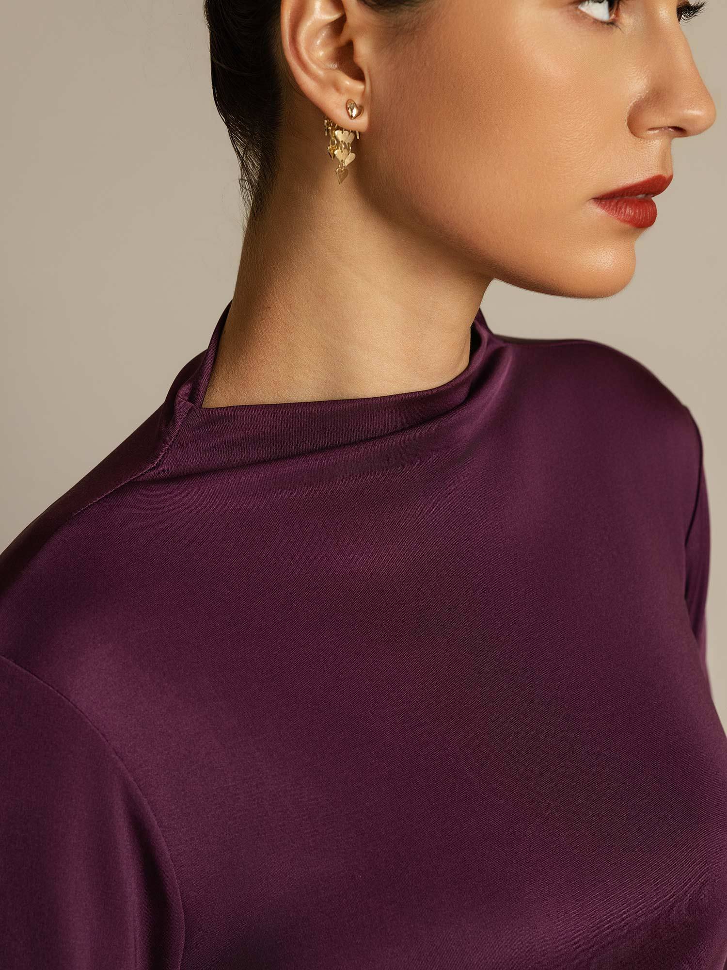 [Violette] SilkSilky-FR Soie Col Haut Femme T-Shirt 004