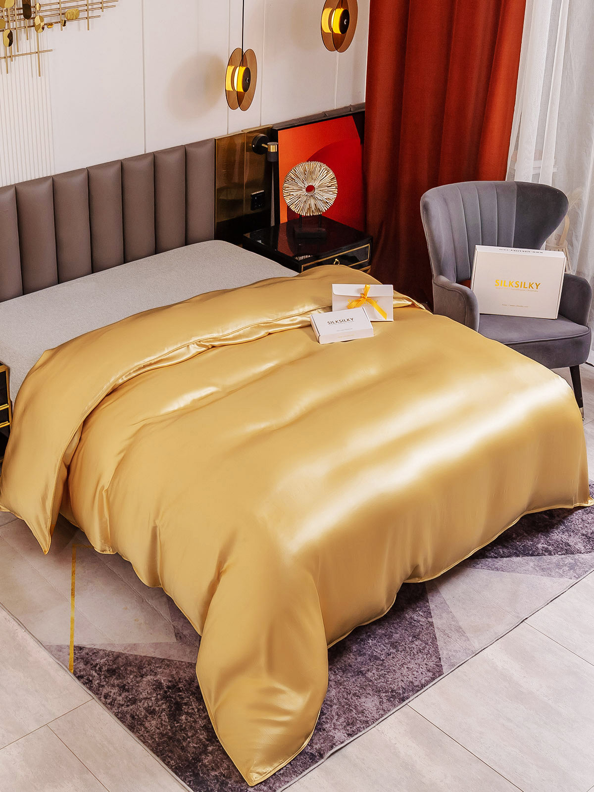 SilkSilky FR 19Momme Pure Soie Duvet Cover Champagne 001