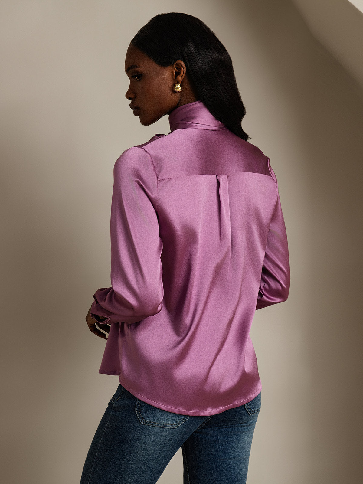 [Violet Foncé] SilkSilky-FR 19Momme Soie Manches longues Blouse 002