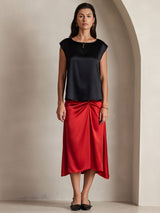 [Noir] SilkSilky-FR Cap Sleeve Round Neck Femme T-Shirt 004