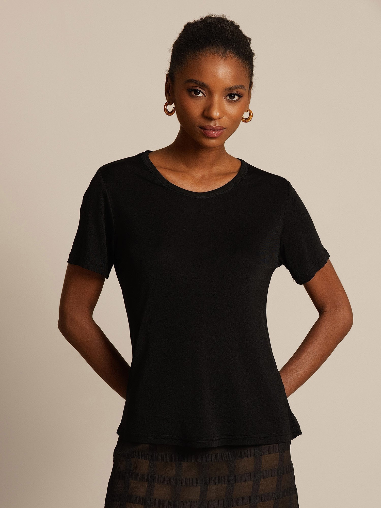[Noir] SilkSilky-FR Soie Tricotée Col Rond Femme T-Shirt 007,