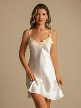 [Blanc] SilkSilky-FR Sleeveless V Neck Chemises de nuit 001
