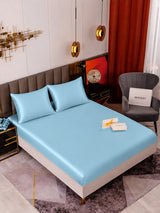 [Bleu Clair] SilkSilky-FR Parure de Lit Soie 001