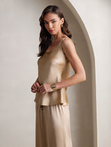 [Champagne] SilkSilky-FR Sans manches Col Carré Ensemble Camisole 007