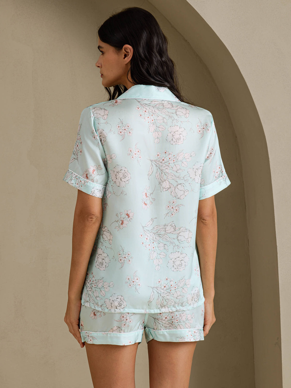 [Fleurs Ciel] SilkSilky-FR Short Sleeve Notch Collar Femme Pyjamas 002
