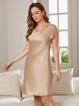 [Champagne] SilkSilky-FR Cap Sleeve V Neck Chemises de nuit 004