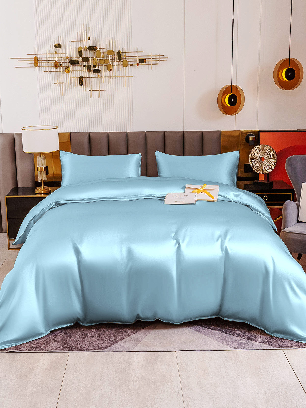 SilkSilky FR 19Momme Pure Soie Bedding Set BleuClair 002