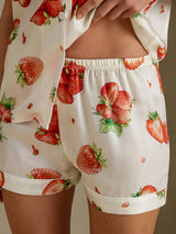 [Fraise Blanche] SilkSilky-FR Short Sleeve Notch Collar Femme Pyjamas 005