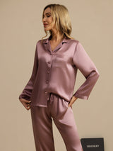 [Mauve Pâle] SilkSilky-FR Long Sleeve Lapel Collar Femme Pyjamas 004