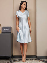[Bleu Clair] SilkSilky-FR Cap Sleeve V Neck Chemises de nuit 004