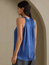 [Bleu Canard Véritable] SilkSilky-FR Sleeveless Halter Femme T-Shirt 002