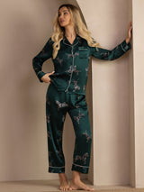 [Zèbre Émeraude] SilkSilky-FR Long Sleeve Lapel Collar Femme Pyjamas 007
