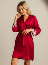 [Rouge Vineux] SilkSilky-FR 3/4 Sleeve Femme Peignoir 003
