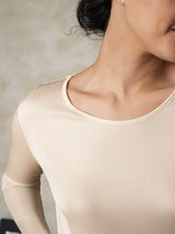 [Tan] SilkSilky-FR Long Sleeve Round Neck Sous Vêtements Longs Femme 005