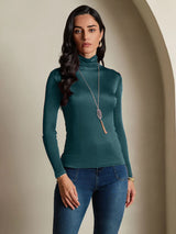 [Vert Foncé] SilkSilky-FR Manches longues Col Roulé Femme T-Shirt 005