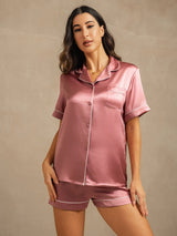 [Mauve Pâle] SilkSilky-FR Short Sleeve Lapel Collar Femme Pyjamas 003