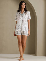 [Léopard Blanc] SilkSilky-FR Short Sleeve Notch Collar Femme Pyjamas 006