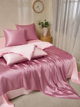 [MauvePâle+RoseClair] SilkSilky-FR Parure de Lit Soie 001