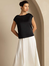 [Noir] SilkSilky-FR Cap Sleeve Cowl Neck Femme T-Shirt 008