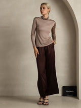 [Kaki] SilkSilky-FR Manches longues Col Roulé Femme T-Shirt 006