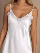 [Blanc] SilkSilky-FR Sleeveless V Neck Chemises de nuit 004