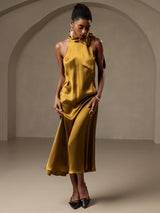 [Brun] SilkSilky-FR Sleeveless Tie Neck Robes 005