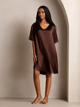 [Brun] SilkSilky-FR Half Sleeve V Neck Chemises de nuit 003