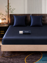 [Bleu Foncé] SilkSilky-FR Parure de Lit Soie 006
