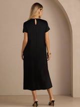 [Noir] SilkSilky-FR Short Sleeve Round Neck Robes 002