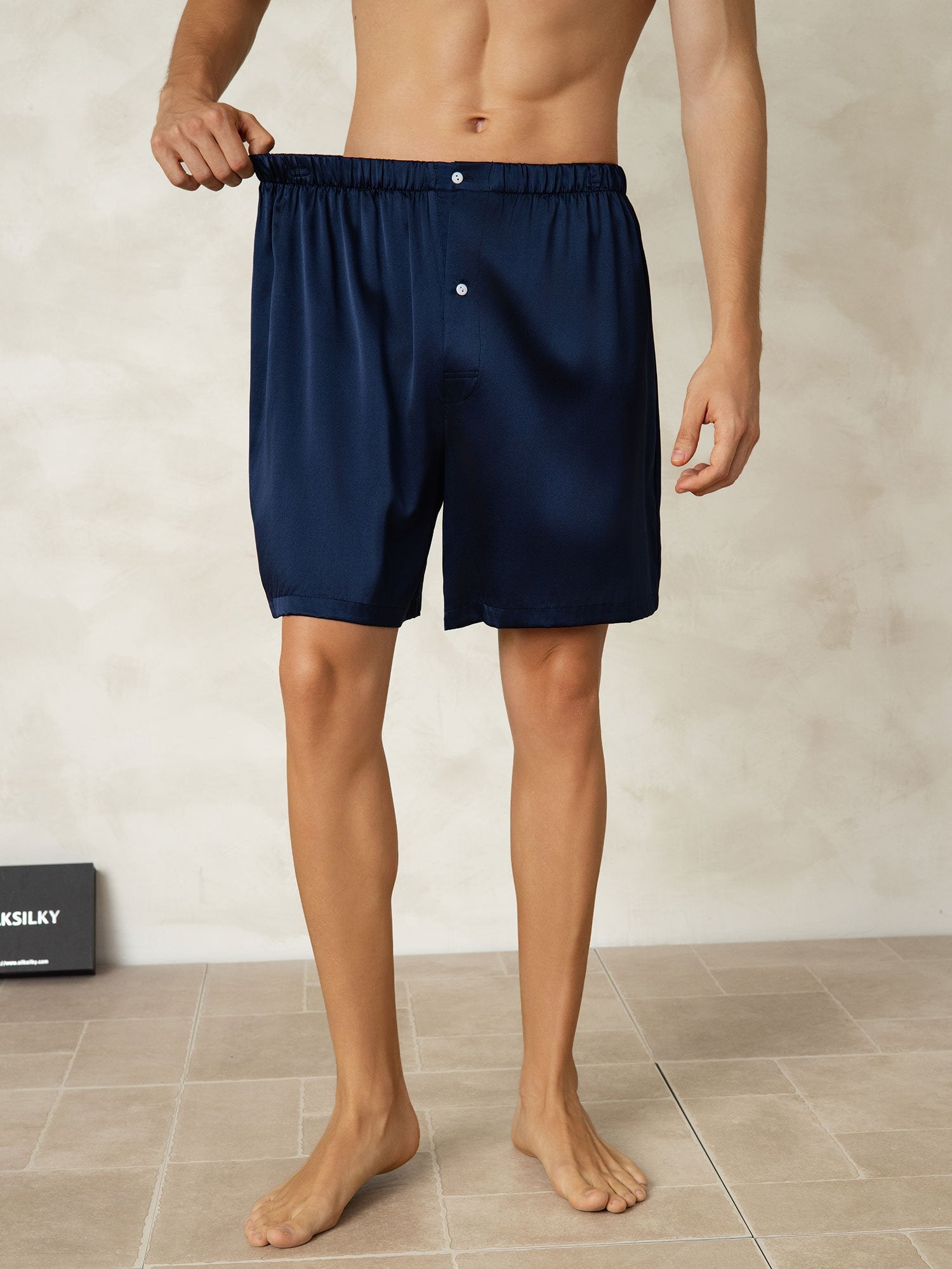 [BleuFoncé] SilkSilky-FR Soie Mens Sleep Bottoms 005