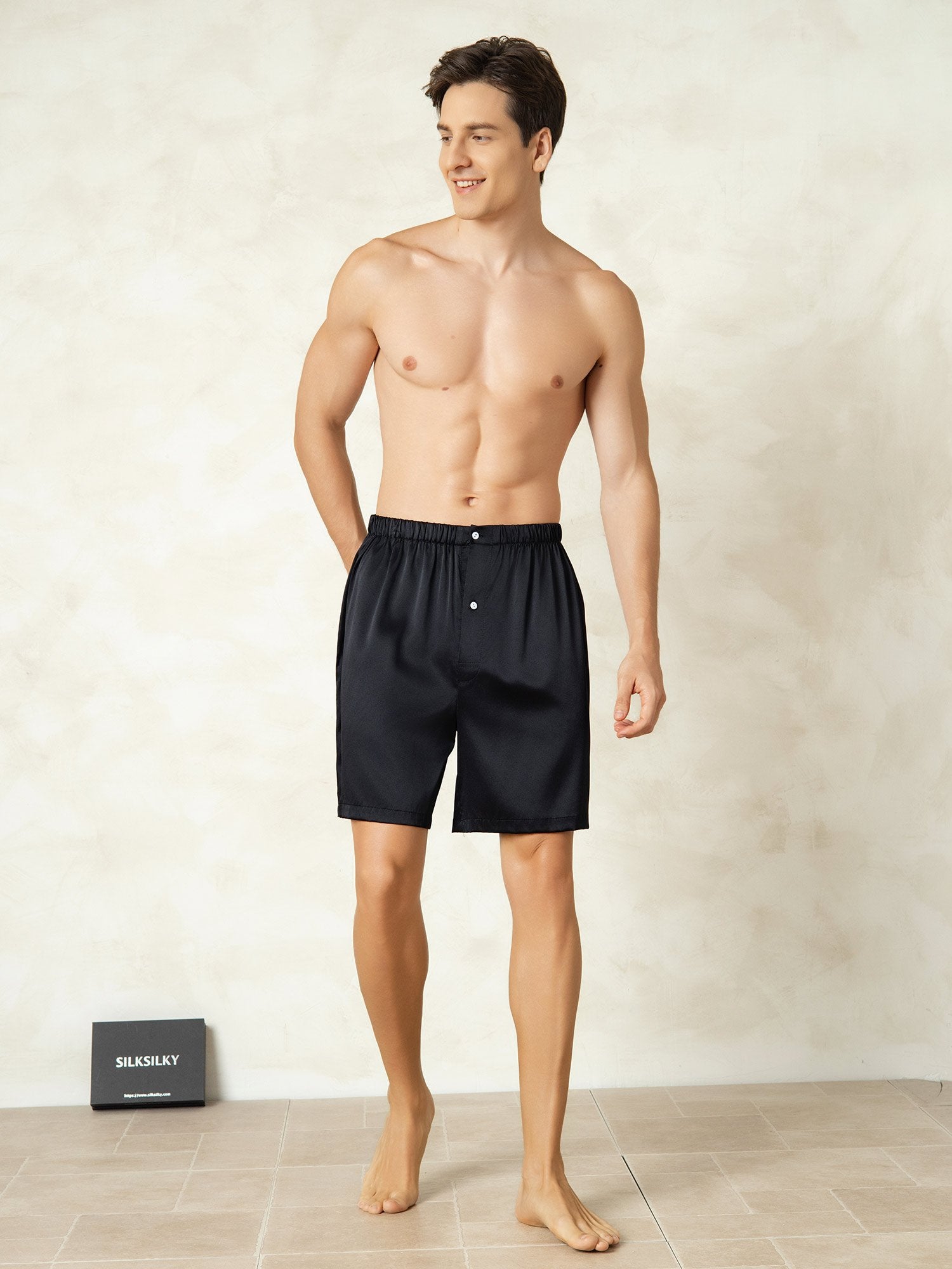 [Noir] SilkSilky-FR Soie Mens Sleep Bottoms 003