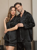 SilkSilky FR Pure Soie Manches courtes Couple Noir 005