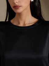 [Noir] SilkSilky-FR 3/4 Sleeve Round Neck Robes 003